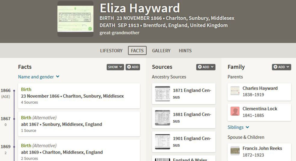 Ancestry Eliza Hayward